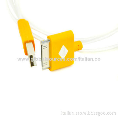 LED Cold Light Charging and Data Sync Cable for iPhone 4, Durable and Abrasion-resistant